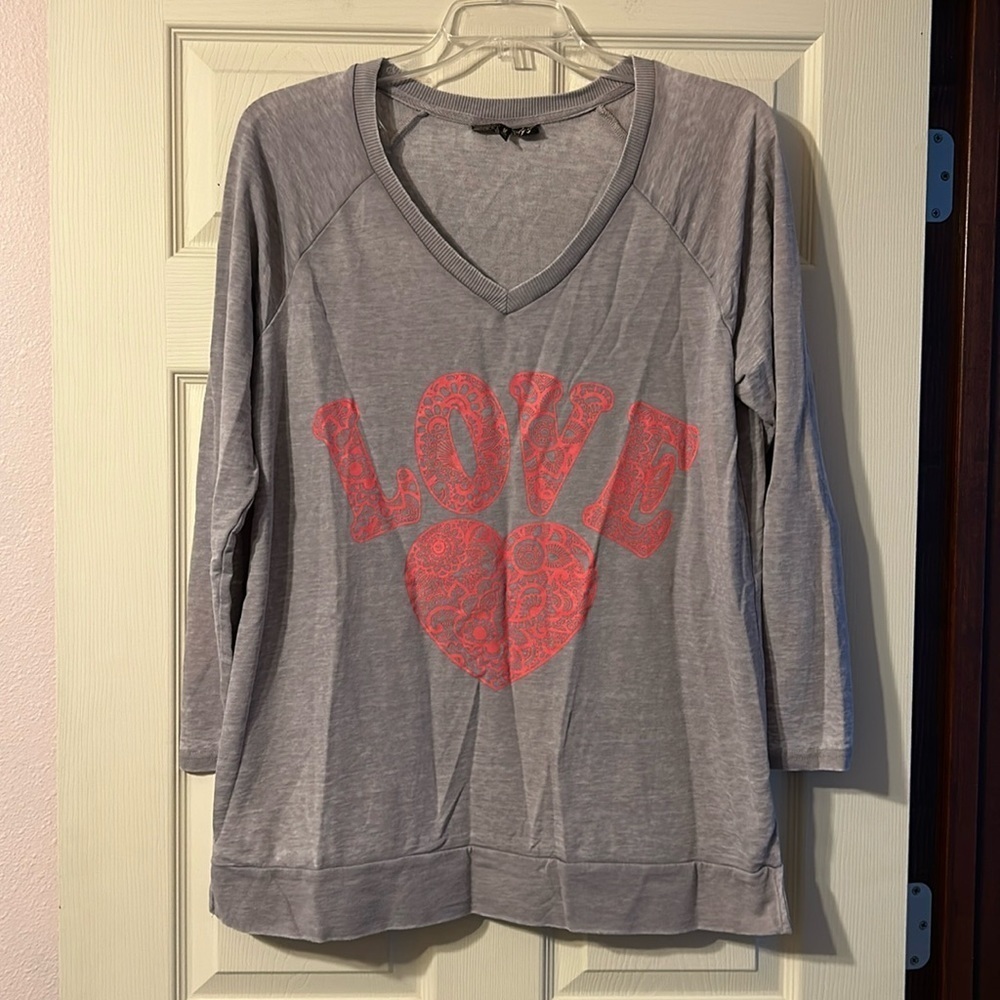 Absolutely Famous Grey Lightweight V-neck Love Sweatshirt 1X